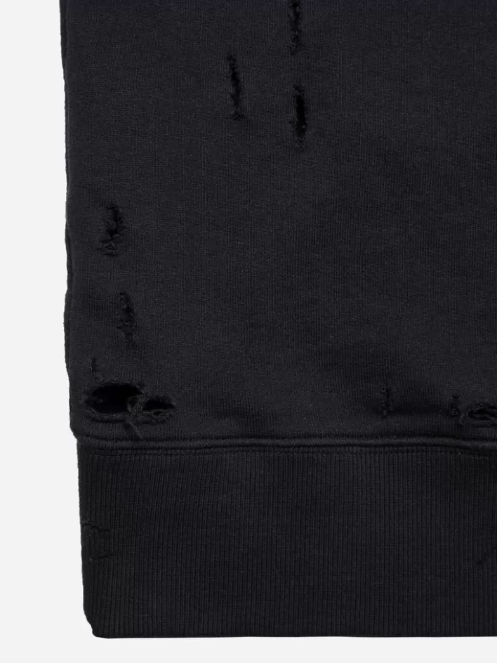 Hot C2H4 003 - "Rose On Score" Distressed Sleeveless Hoodie Black