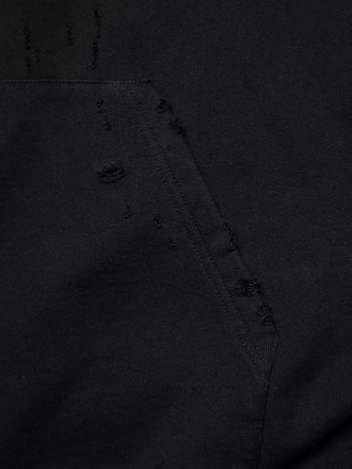 Hot C2H4 003 - "Rose On Score" Distressed Sleeveless Hoodie Black