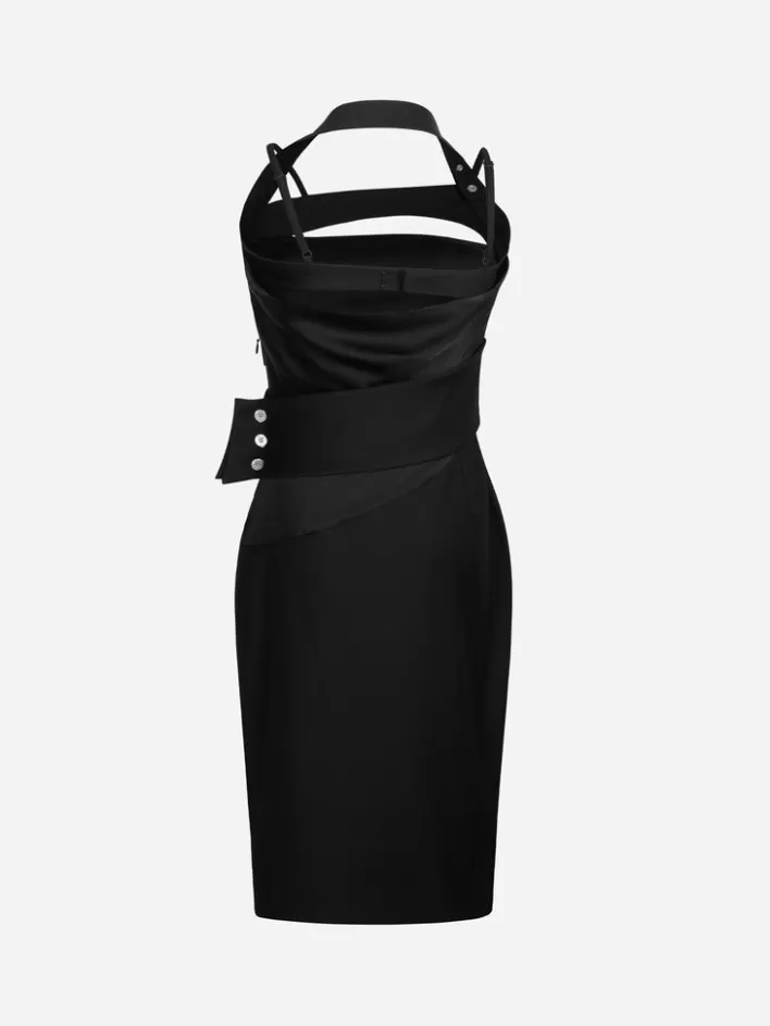 005__asymmetry_layered_mini_dress_5.webp Cheap C2H4 005 - Asymmetry Layered Mini Dress Glossy Black