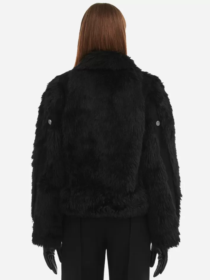 Sale C2H4 006 - Arch Paneled Fur Jacket Fuzzy Black