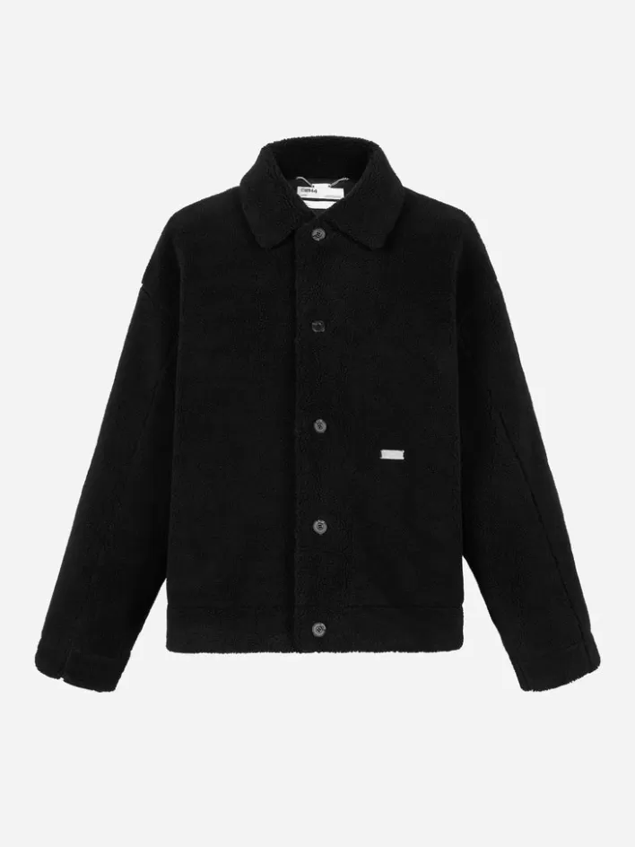 006__handprint_padded_fleece_jacket_4.webp Store C2H4 006 - Handprint Padded Fleece Jacket Fuzzy Black