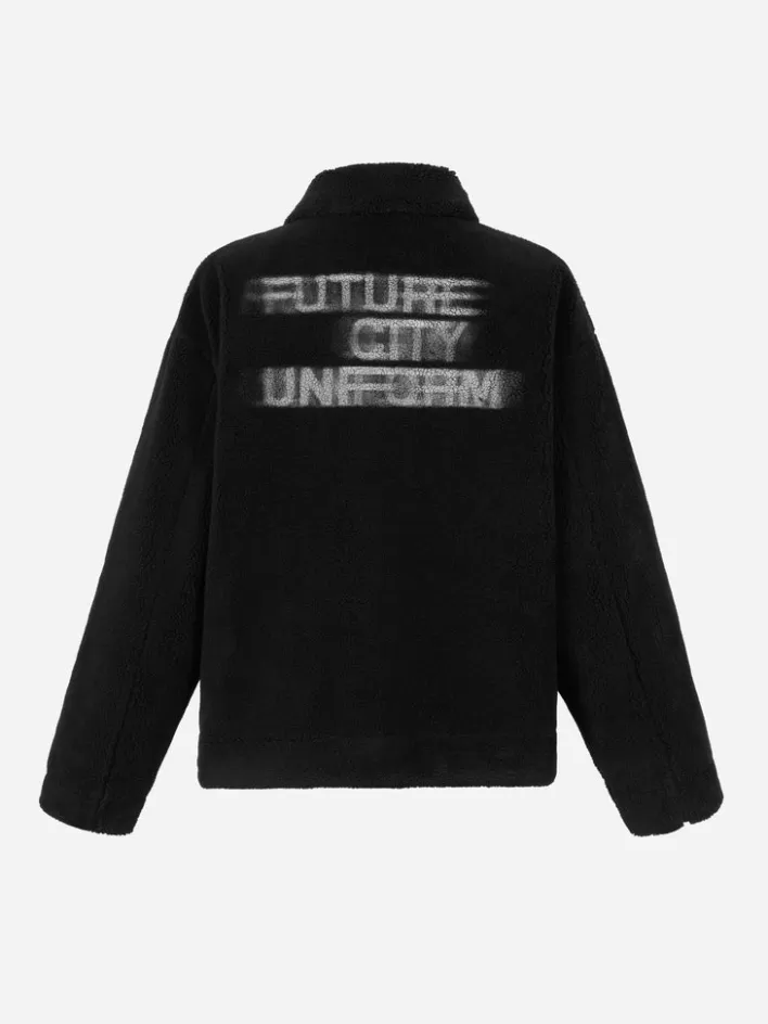 006__handprint_padded_fleece_jacket_5.webp Store C2H4 006 - Handprint Padded Fleece Jacket Fuzzy Black