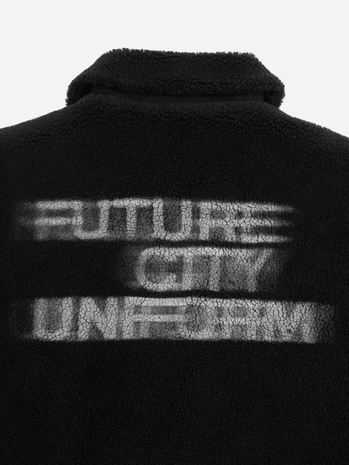 006__handprint_padded_fleece_jacket_7.webp Store C2H4 006 - Handprint Padded Fleece Jacket Fuzzy Black