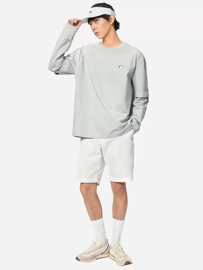 Store C2H4 X Lacoste Applique Logo Double Layer Long Sleeve T-Shirt Light Gray