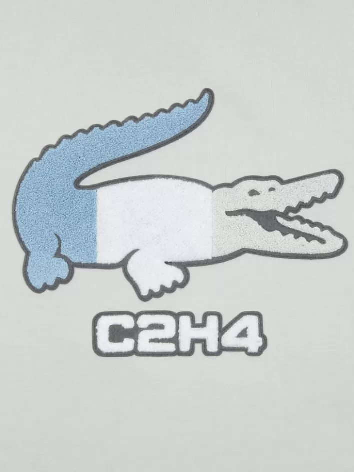 Store C2H4 X Lacoste Applique Logo Double Layer Long Sleeve T-Shirt Light Gray